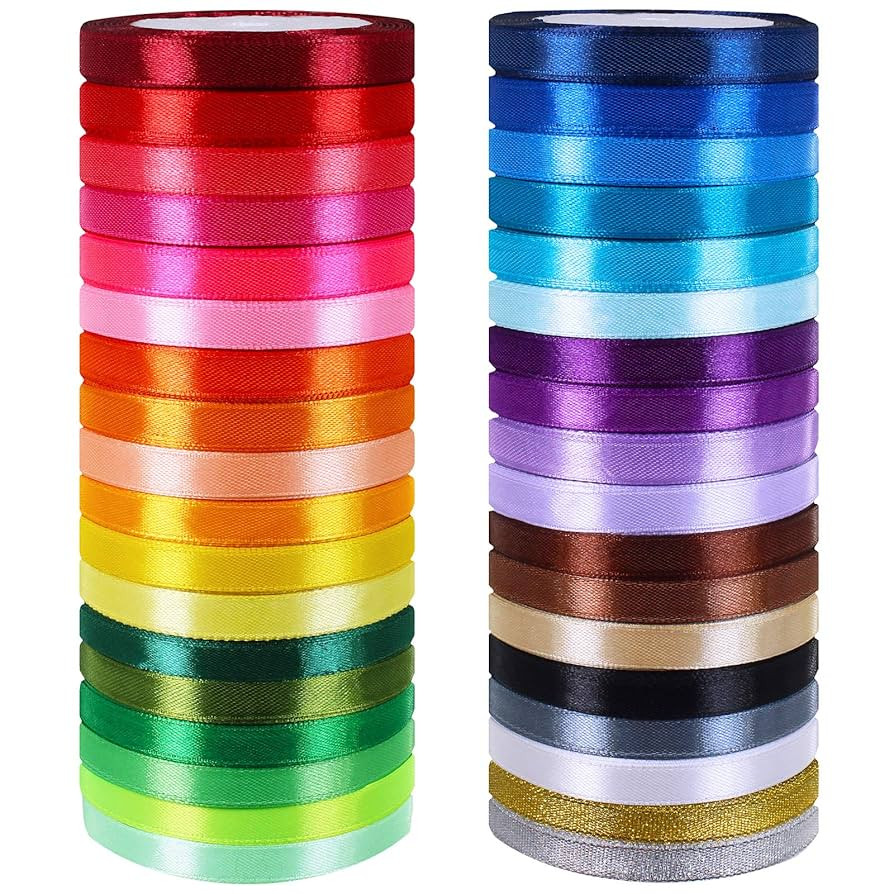 36 Colors 900 Yards Satin Metallic Glitter Ribbons Rolls for Craft, Embellish Decorative Ribbons ... | Amazon (US)