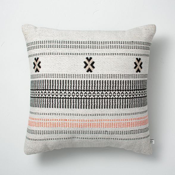 18" x 18" Decorative Ticking Stripe Indoor/Outdoor Throw Pillow Black/Pink - Hearth & Hand™ wit... | Target