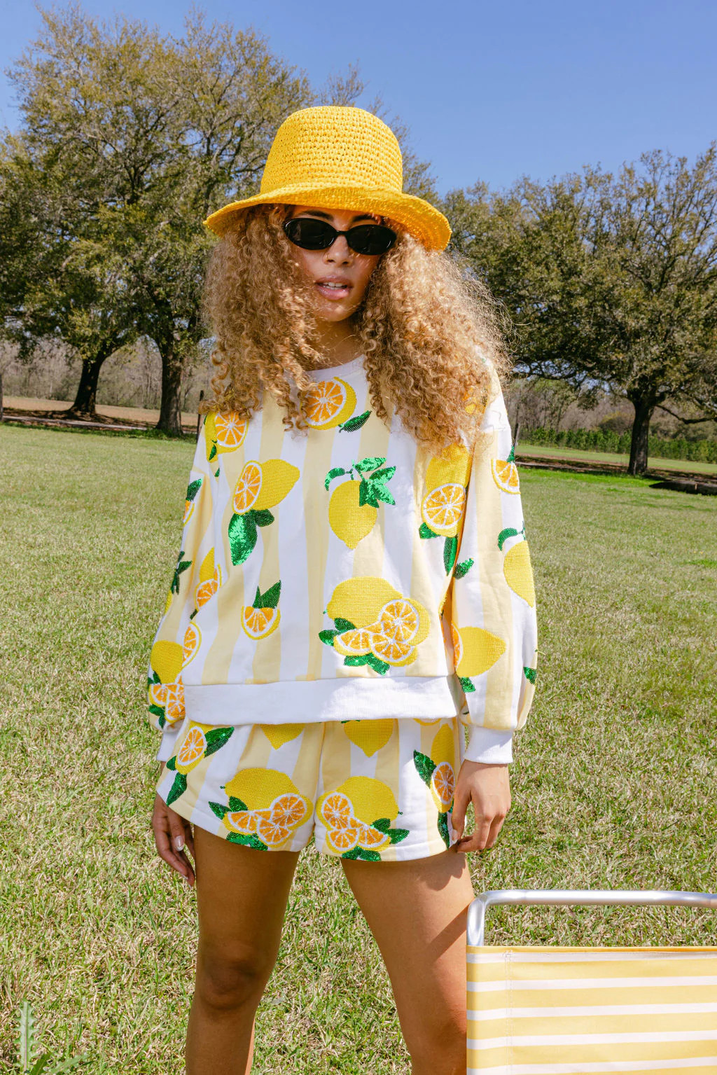 Yellow & White Stripe Lemon Short | Queen of Sparkles