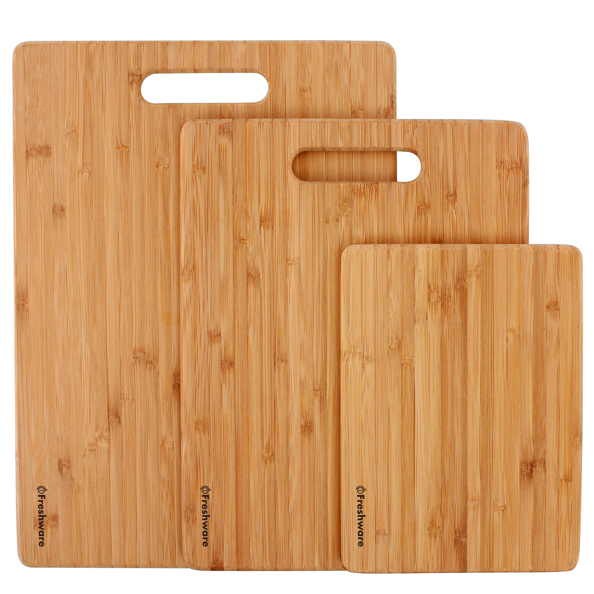 Bamboo Cutting Boards for Kitchen [Set of 3] Wood Cutting Board for Chopping Meat, Vegetables, Fruits, Cheese, Knife Friendly Serving Tray with Handles | Amazon (US)