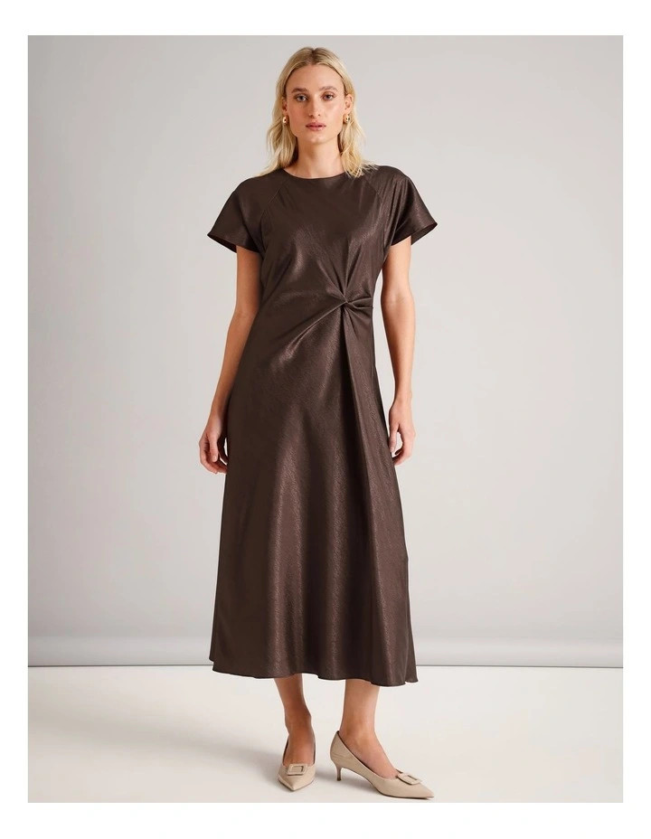 BasqueRecycled Poly Blend Knot Detail Satin Dress in Brown | Myer