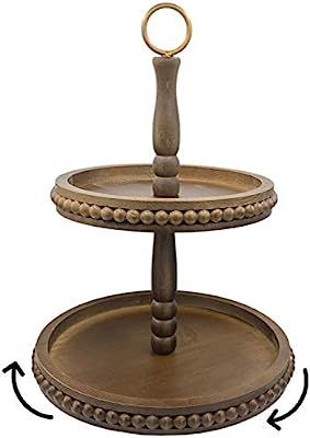 Bread Salt & Wine Beaded Two Tiered Tray farmhouse style. Lazy Susan 2 Tier tray for the kitchen ... | Amazon (US)