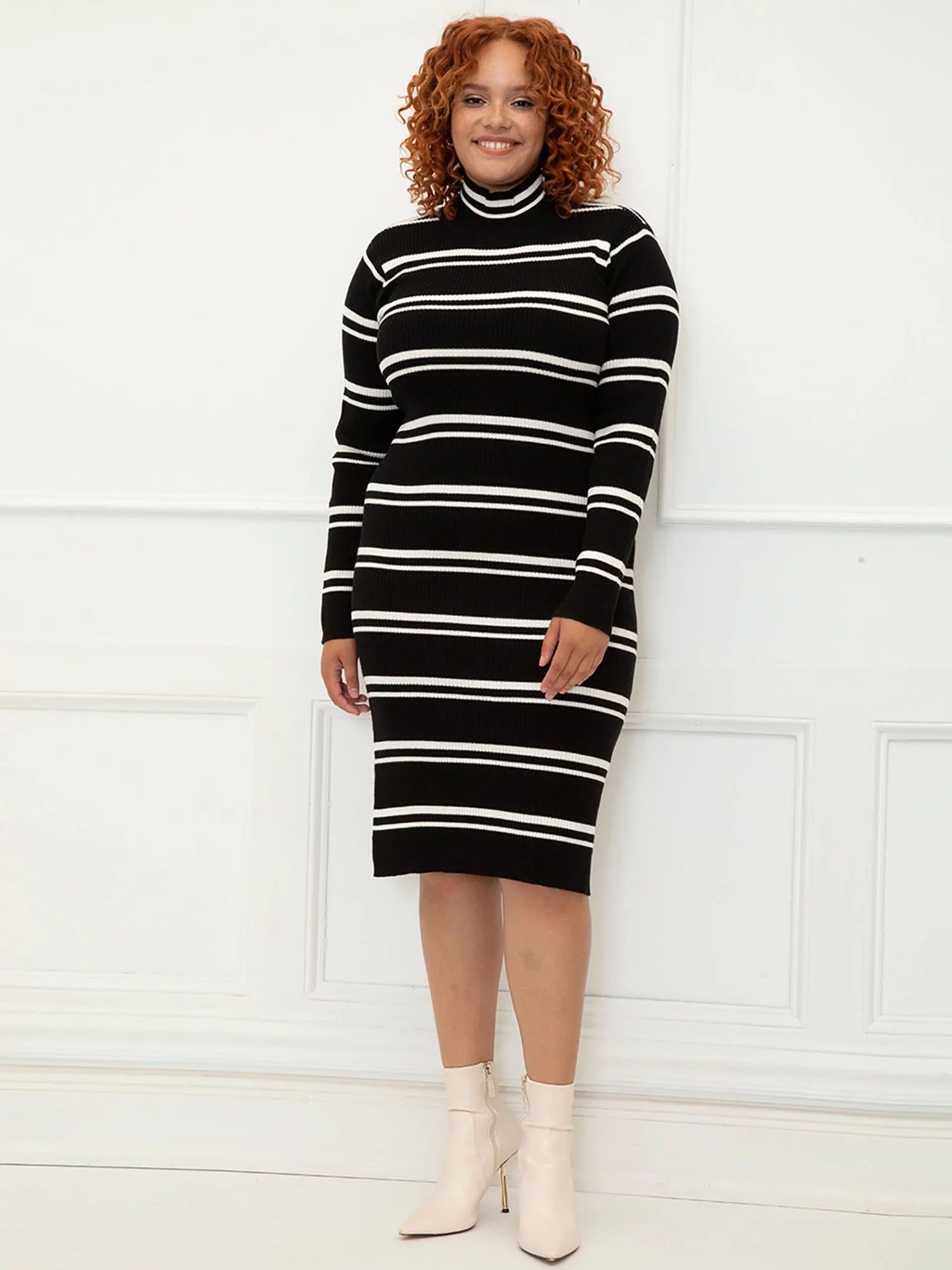 ELOQUII Elements Women's Plus Size Striped Sweater Midi Dress - Walmart.com | Walmart (US)