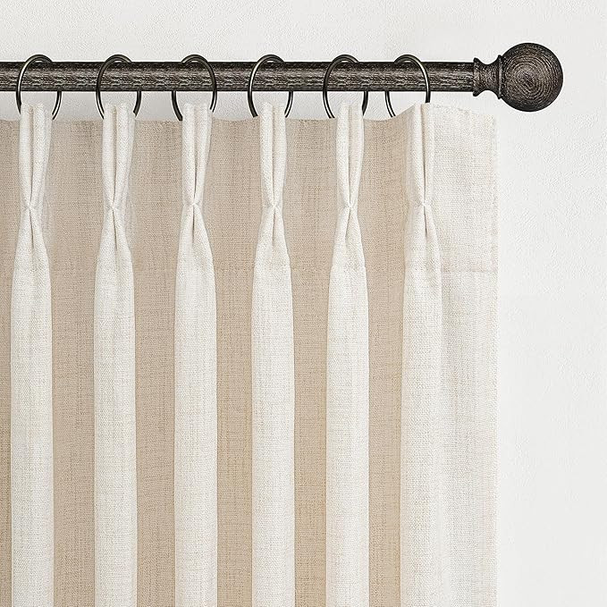 Pinch Pleated Linen Curtains 96 Inches Long for Living Room Bedroom, Light Filtering Boho Window ... | Amazon (US)