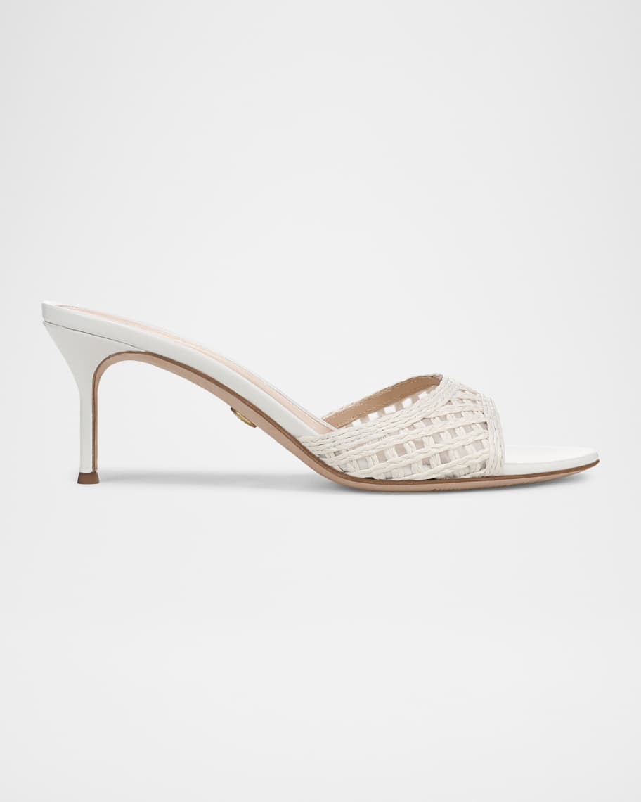65mm Tia Lattice Raffia Mid-Heel Sandals | Neiman Marcus