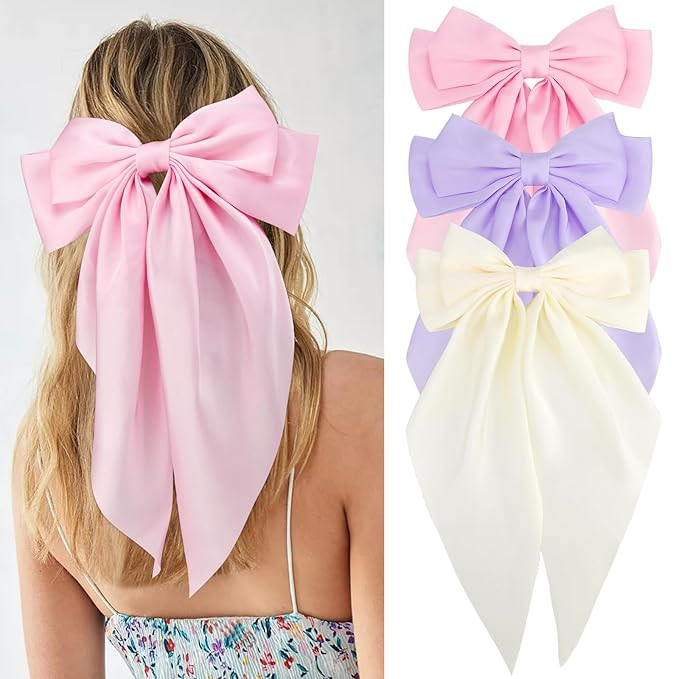 VELSCRUN 3Pcs Hair Bows for Women White Hair Bow Pink Hair Bow Purple Big Hair Bows Clips for Gir... | Amazon (US)