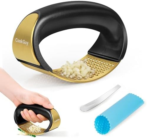 Cook Guy 304 Stainless Steel Garlic Press Rocker Set - Premium Garlic Mincer, Crusher, Peeler, an... | Amazon (US)