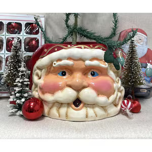 Holly Jolly Santa Claus Ceramic Christmas Bucket w/handle Vintage 1990s Chippy | Etsy (US)