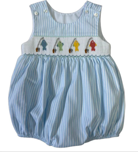 Lulu Bebe Ted Fish Smocked Bubble | JoJo Mommy