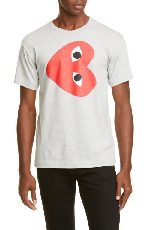 Comme des Garçons PLAY Heart Logo Graphic Tee in Grey at Nordstrom, Size Medium | Nordstrom