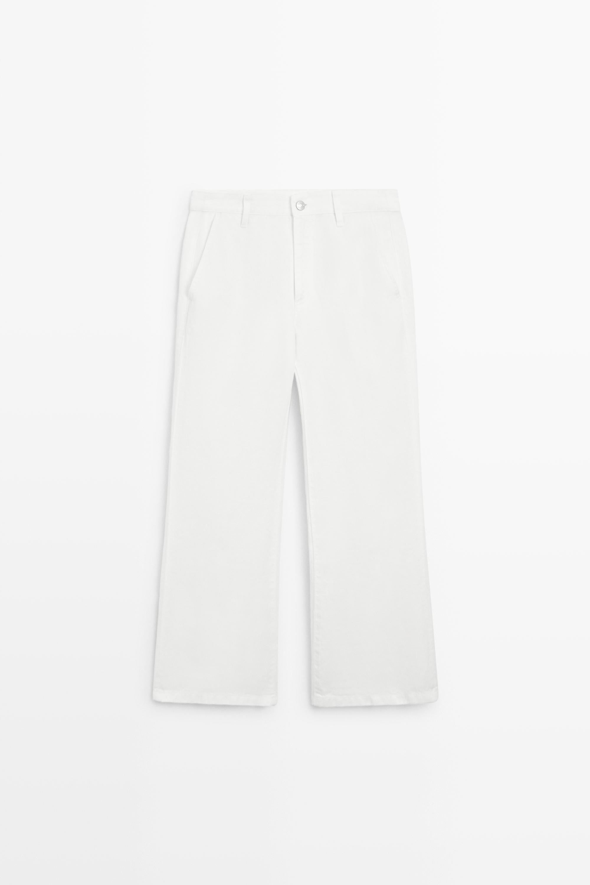 100% linen cropped flare fit pants | Massimo Dutti US