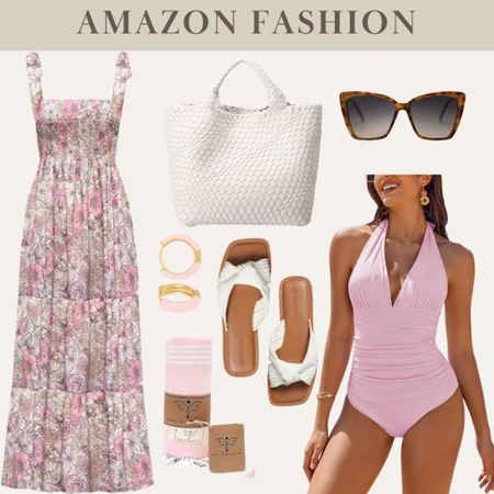 Amazon fashion 
Amazon swimsuit 
Pink swim suit 
Vacation looks 
Vacay 
Pink outfits 
Pink dress 
Amazon dresses 
