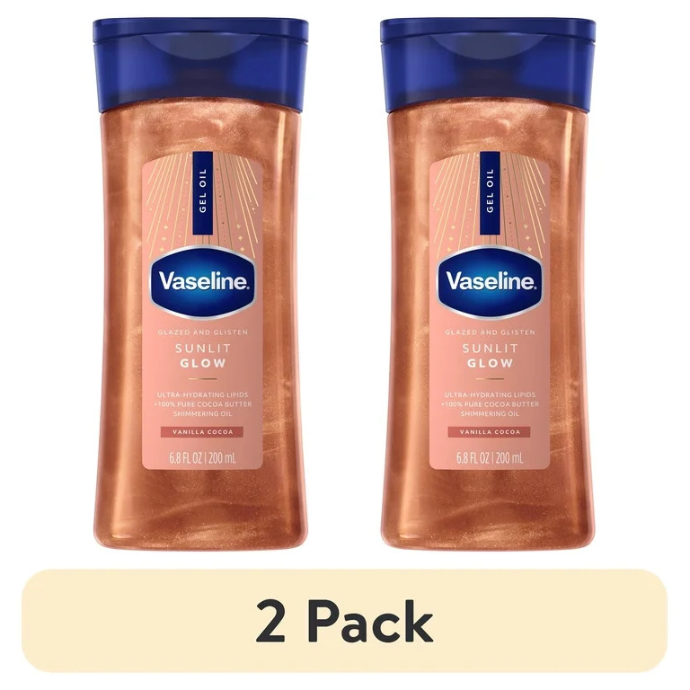 (2 pack) Vaseline Glazed & Glisten Sunlit Glow Vanilla Cocoa Shimmering Body Gel Oil with Ultra-H... | Walmart (US)
