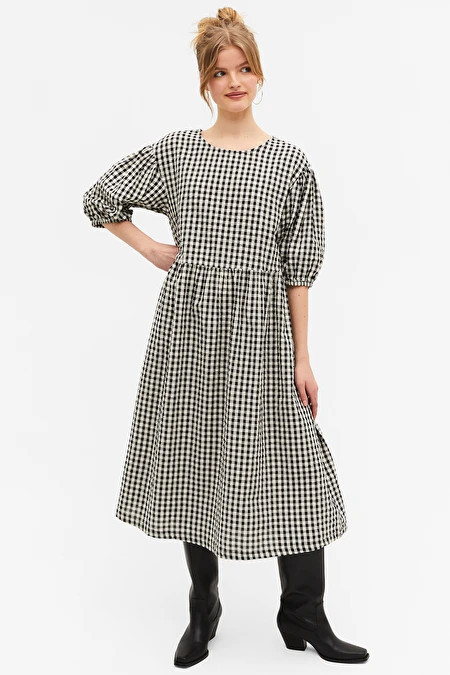 Black & white gingham cotton midi dress | Monki