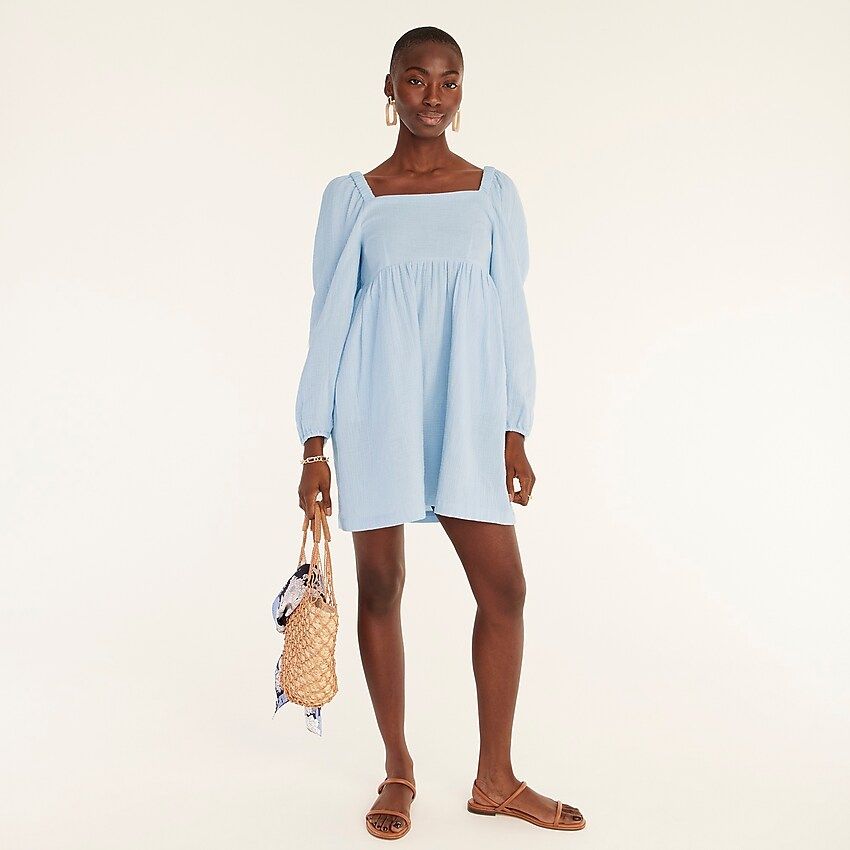 Squareneck soft-crinkle gauze dress | J.Crew US