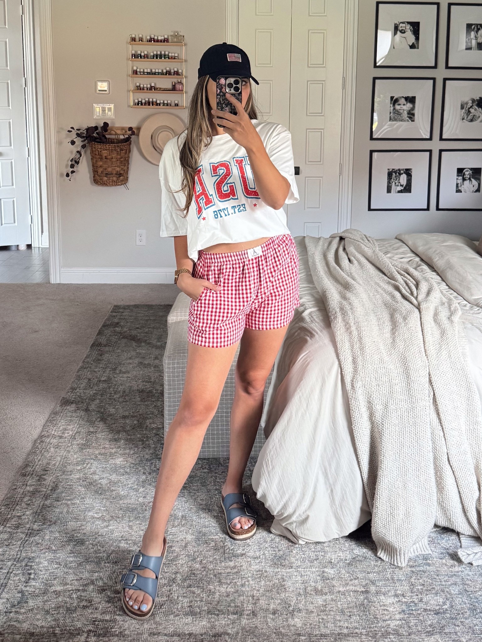 Memorial Day / Fourth of July casual outfit // boxer shorts // oversized patriotic tee // 

#LTKStyleTip #LTKSeasonal #LTKFindsUnder50