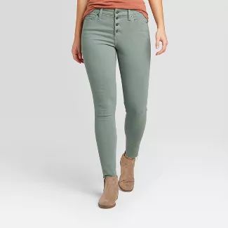 Women's High-Rise Raw Hem Ankle Skinny Jeans - Universal Thread™ Turquoise Green | Target