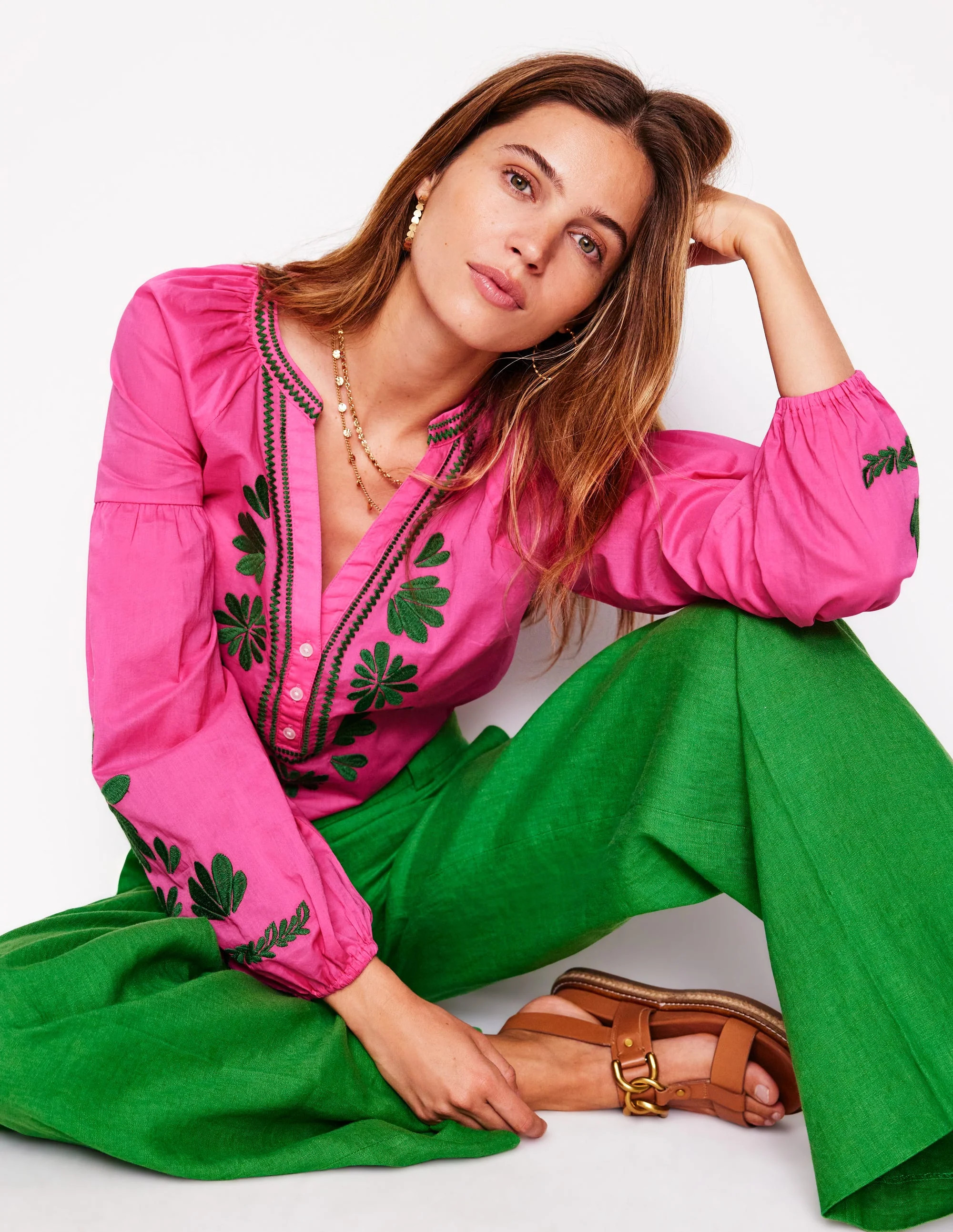 Raglan Embroidered Cotton Top-Sorbet Pink | Boden (US)