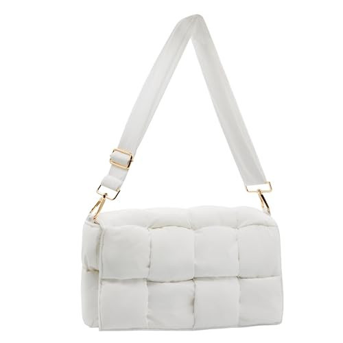 NAARIIAN Large Puffer shoulder bag handmade woven handbag designer padded crossbody dupes women lightweight purse(White B) | Amazon (US)