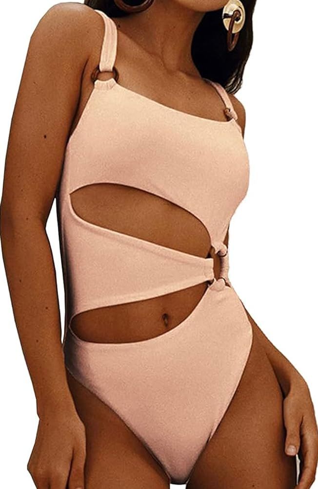 ALLureLove Women's One Piece Swimsuit Ring Cut Out Front High Cut Cheeky Bathing Suit Monokini Sw... | Amazon (US)