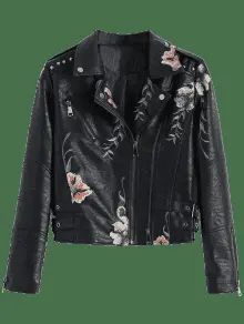 Floral Patched Rivet Faux Leather Jacket | ZAFUL (Global)