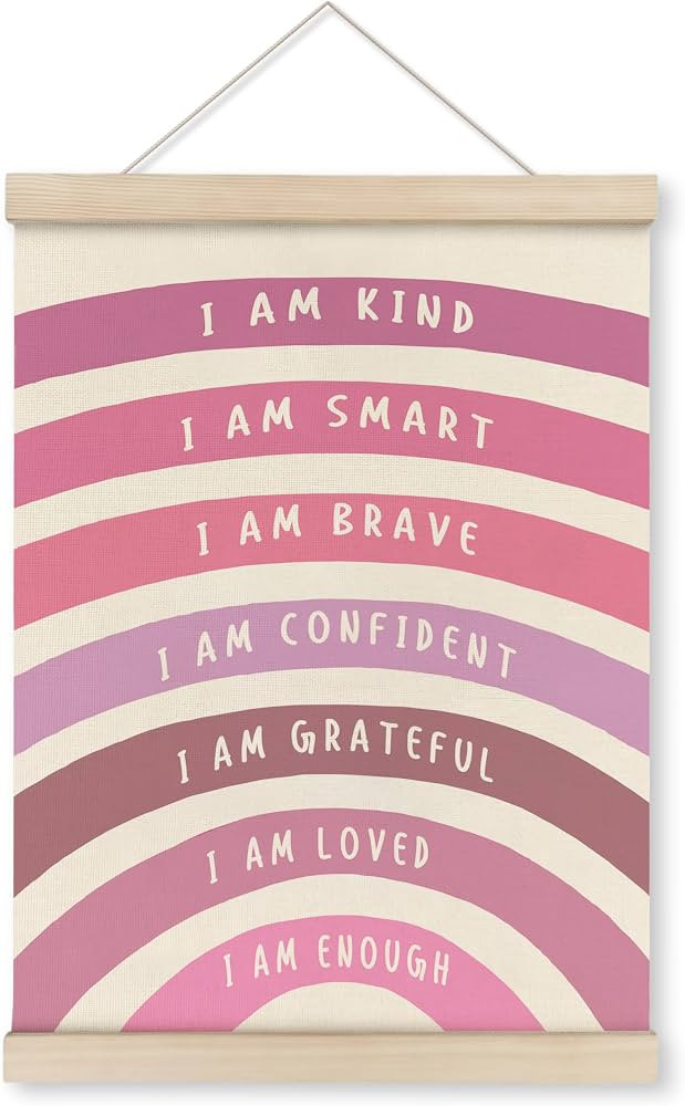 HRQKO Pink I Am Kind Smart Poster Hanger Frame, Boho Rainbow Classroom Wall Art with Wooden Frame... | Amazon (US)