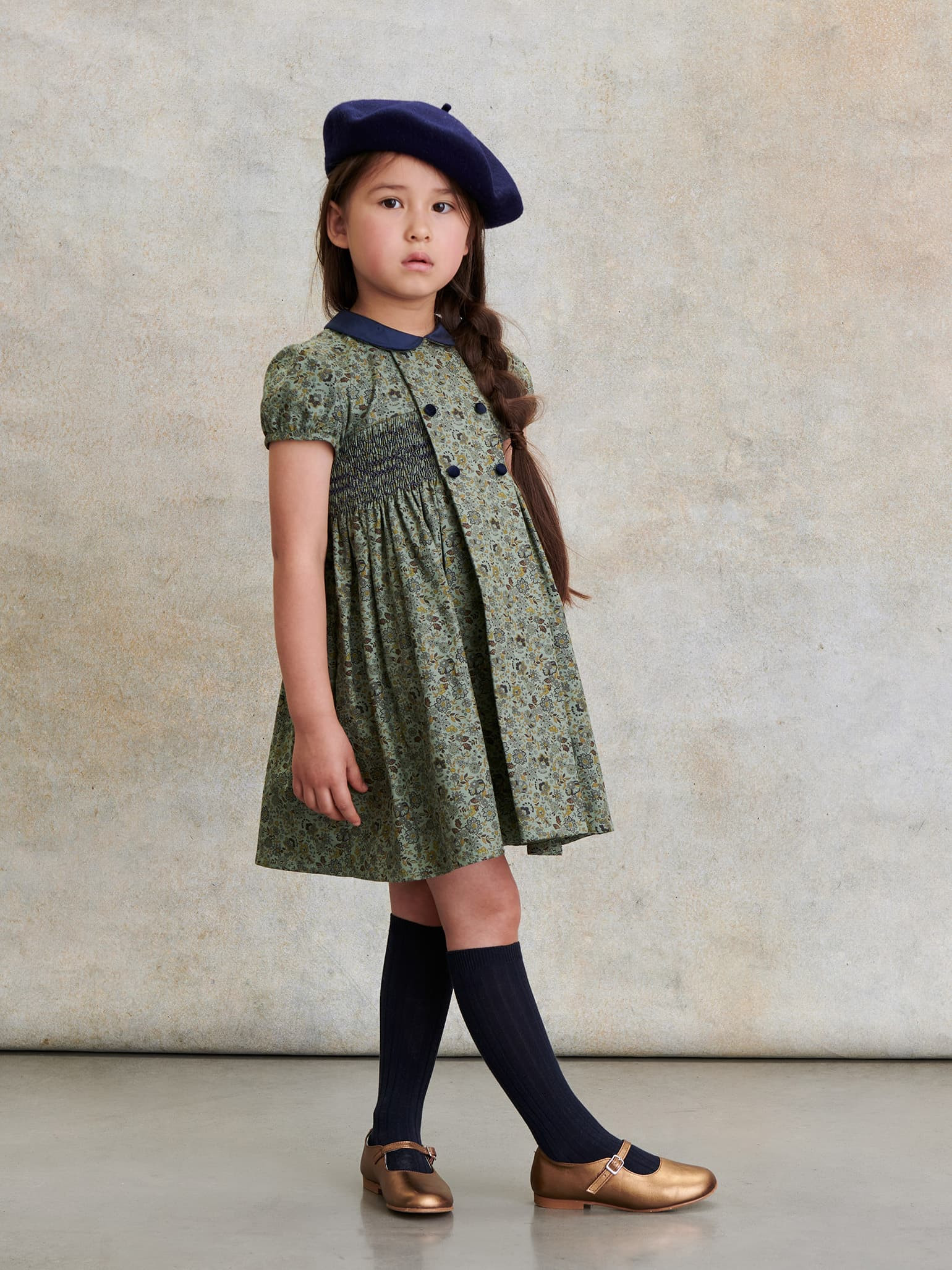 Green Floral Arcadia Girl Smock Dress | La Coqueta (US)