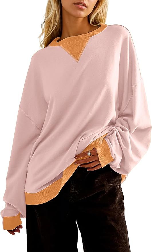 Women Oversized Color Block Long Sleeve Sweatshirt Casual Crew Neck Shirt Loose Fit Pullover Top ... | Amazon (US)