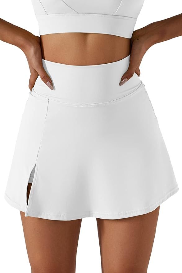 QINSEN Women's Tennis Skirts Stretch High Waisted Golf Skorts Running Sports Workout Activewear | Amazon (US)