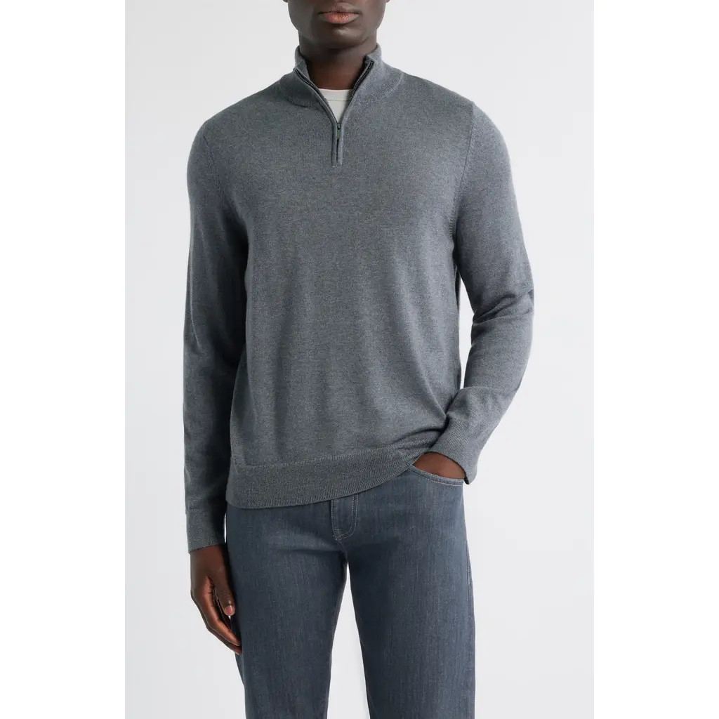 Nordstrom Washable Italian Merino Wool Quarter Zip Sweater in Grey Turbulence Heather at Nordstrom, Size Medium | Nordstrom
