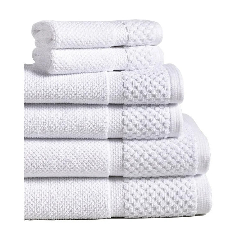 Diplomat 6-Piece 100% Cotton Bath Towel Set, White | Walmart (US)