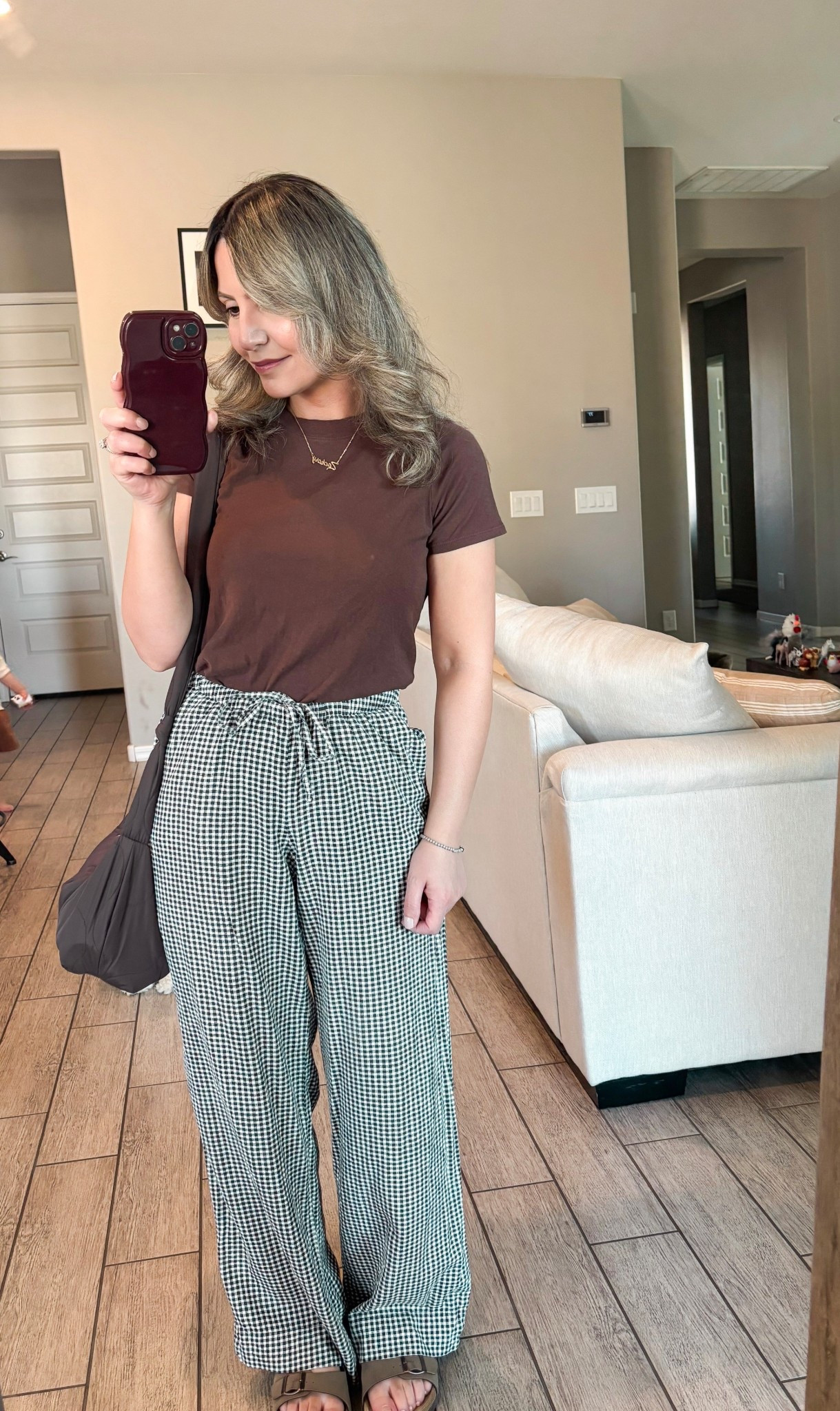 Mommy on the go OOTD🤎

#ootd #momstyle #mommyonthego #ginghampants #madewell #targetstyle #targetfinds #targetsale #cushionaire #birkenstock #zellabag #outfits #styletip #outfitideas #springstyle #amazonfinds 

#LTKU #LTKSaleAlert #LTKStyleTip