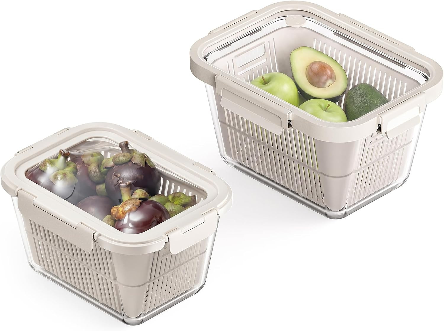 2 Set Large Glass Produce Containers for Fridge with Colanders | Amazon (US)