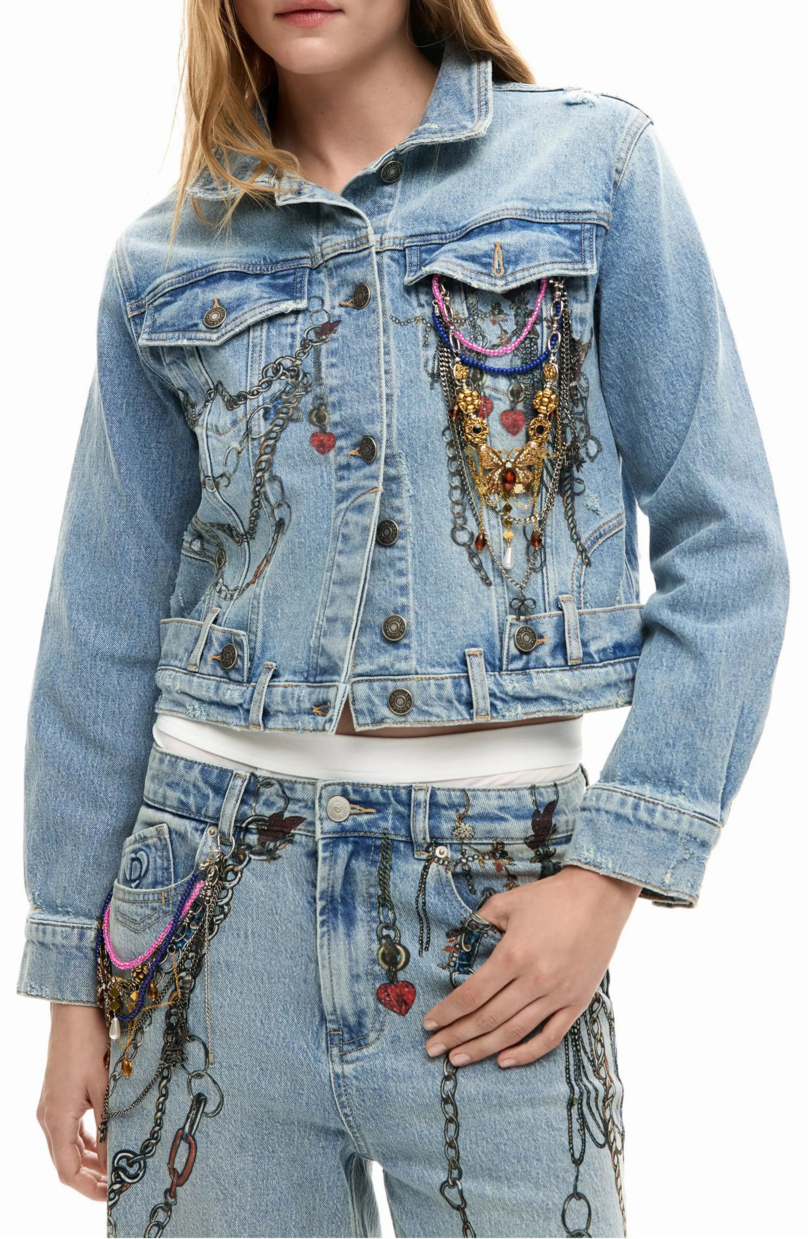 Desigual Embellished Denim Trucker Jacket (Women) | Nordstrom | Nordstrom
