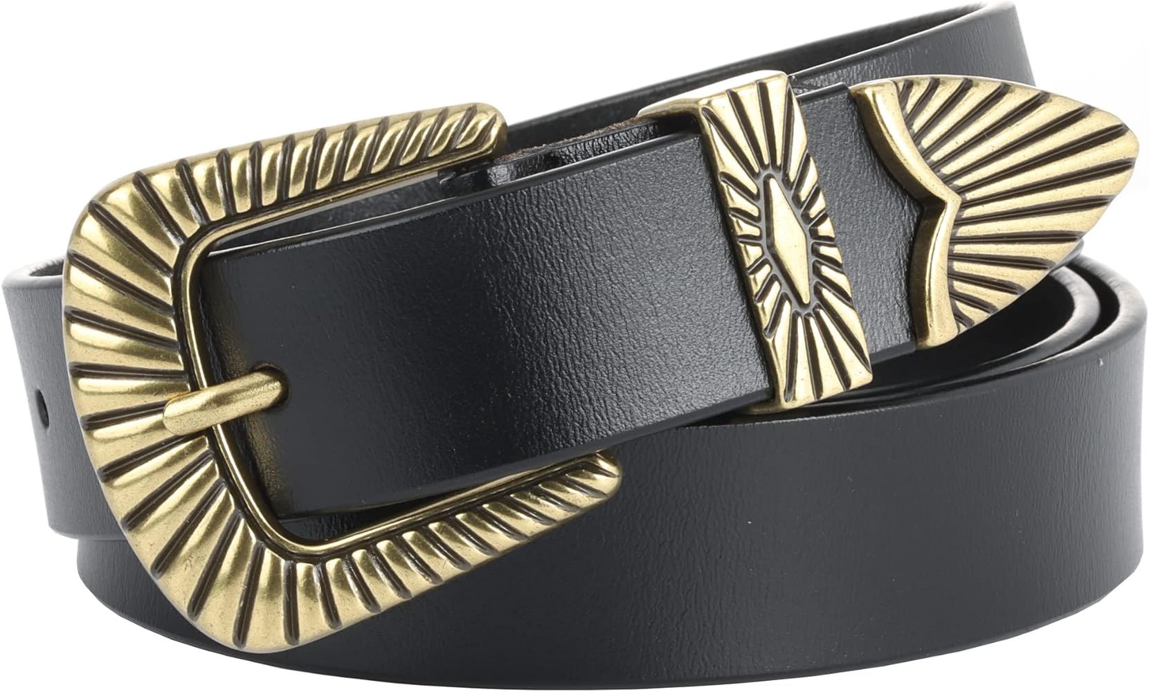 Belts for women Women's Belts Silver Gold Buckle leather belts Black Western belts Jeans Pants be... | Amazon (US)