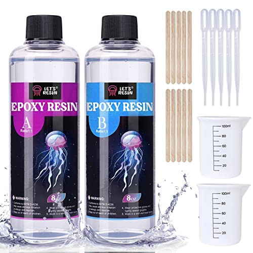 LET'S RESIN 16oz Clear Epoxy Resin,Bubbles Free Casting Resin for Art Crafts, Jewelry Making, Crystal Clear 2 Part Resin and Hardener with Mixing Cups, Stir Stick, Transfer Pipettes, Gloves | Amazon (US)