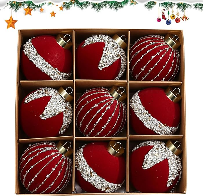 Velvet Christmas Tree Ornaments Balls, 3.15 Inch Red Christmas Tree Decorations Set, Delicate Han... | Amazon (US)