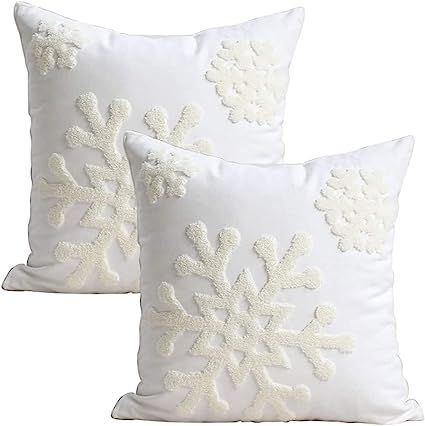 Elife 18x18 Soft Canvas Christmas Winter Snowflake Style Cotton Linen Embroidery Throw Pillows Co... | Amazon (US)