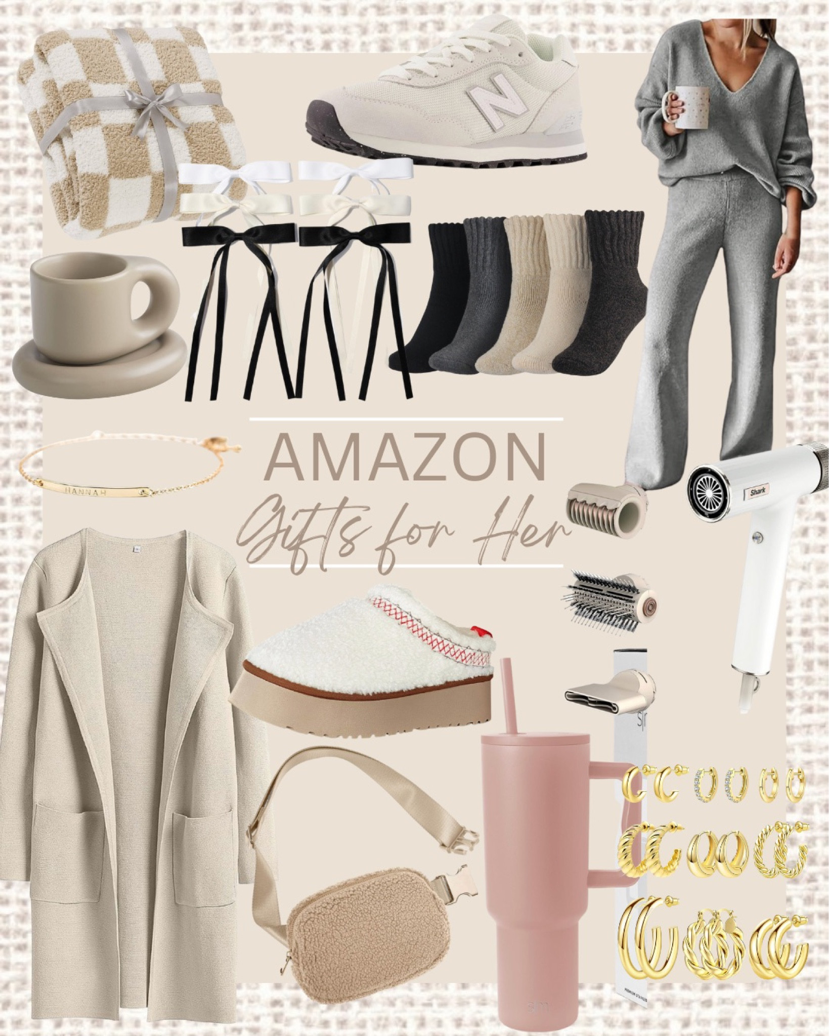 GIFT GUIDE- AMAZON GIFTS FOR HER

Affordable gifts, gift ideas for her, cozy gifts, checkered blanket, cozy socks, hair accessories, hair bows, new balance sneaker, neutral sneaker, cozy lounge set, lounge set, two piece set, coatigan, cream coatigan, Sherpa slippers, Sherpa belt bag, neutral gifts, simple modern tumbler, gold earrings, gold bracelet, customized bracelet, coffee mug, ceramic mug, chunky mug, shark high speed blow dryer



#LTKHoliday #LTKGiftGuide #LTKfindsunder100