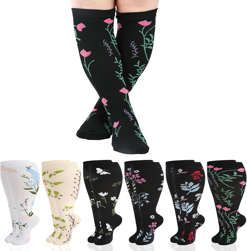 Jspupifip 6 Pairs Plus Size Compression Socks for Women Wide Calf Extra Large Knee High Support f... | Amazon (US)