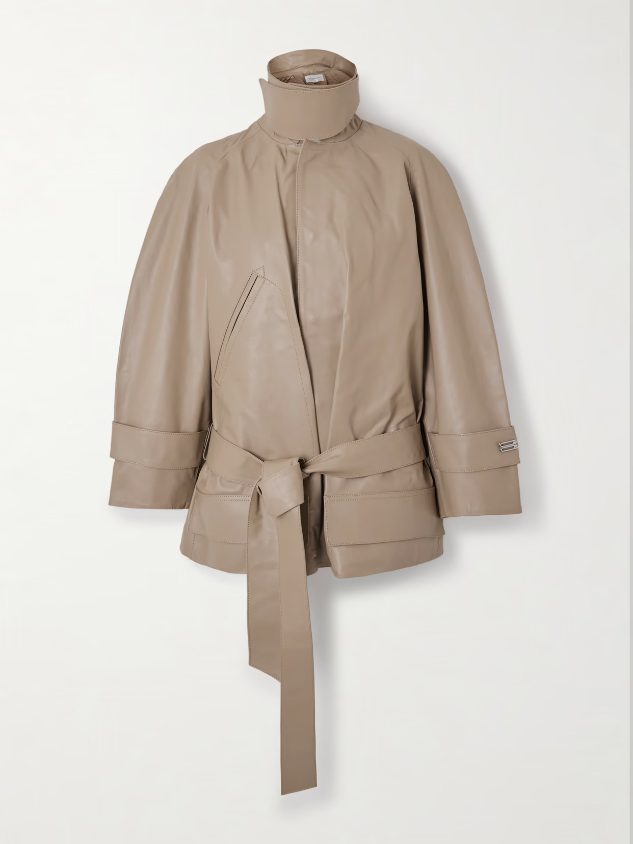 Victoria Beckham - Cropped Belted Leather Jacket - Taupe | NET-A-PORTER (UK & EU)