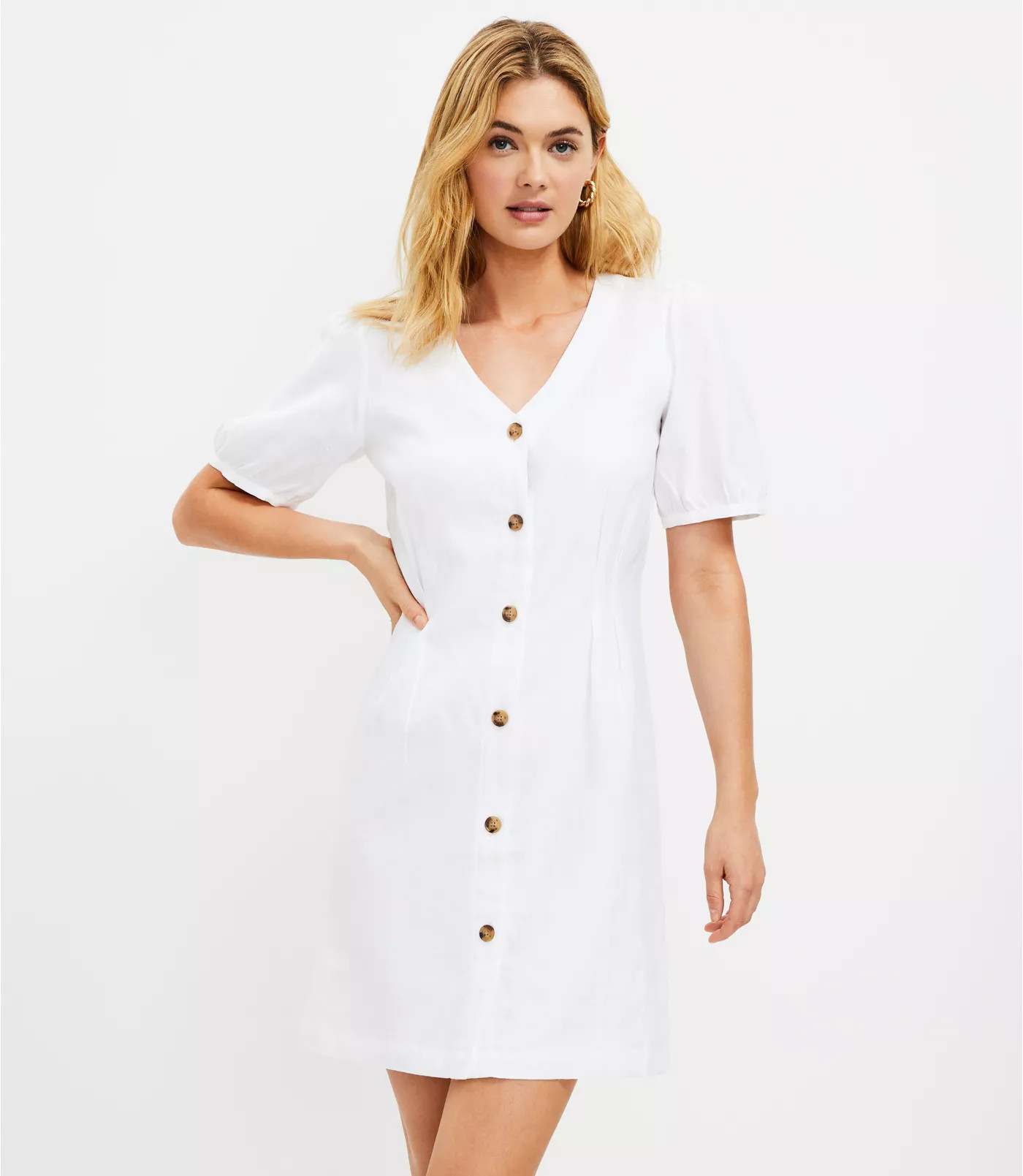 Button V-Neck Dress | LOFT | LOFT