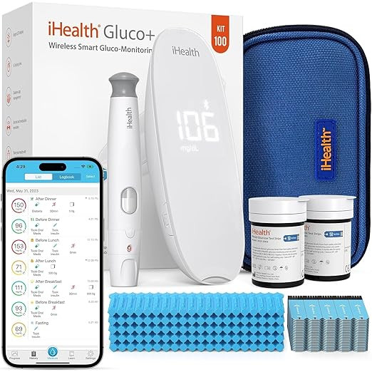 iHealth Gluco+ Wireless Smart Blood Glucose Monitor Kit with Free App, 100 Glucometer Strips, 100... | Amazon (US)