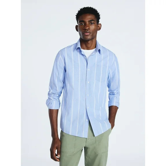 Free Assembly Men's Cotton Poplin Button Front Shirt with Long Sleeves, Sizes S-3XL | Walmart (US)