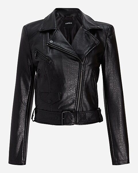 Croc Faux Leather Cropped Moto Jacket | Express