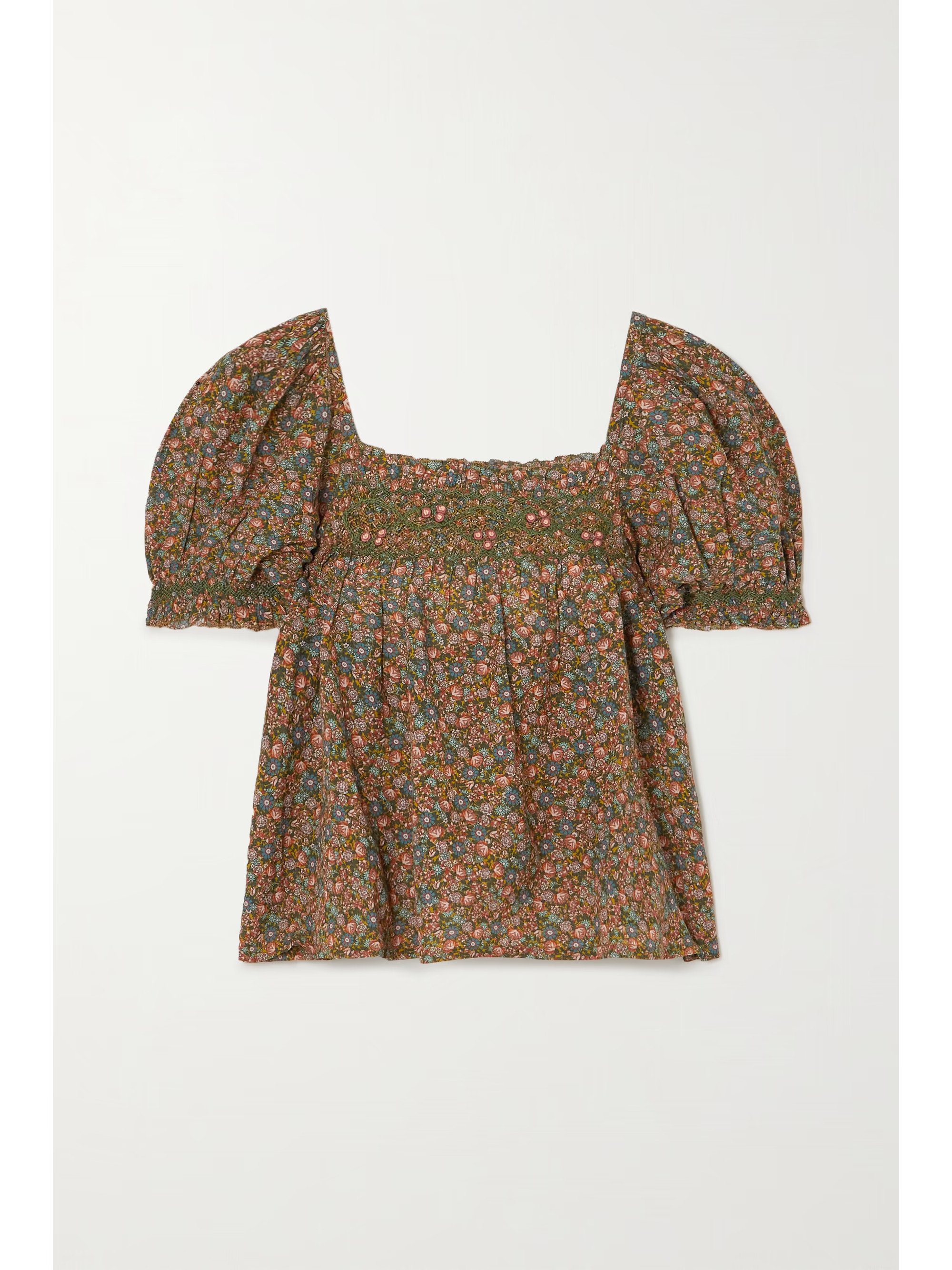 Elba smocked floral-print organic cotton-blend blouse | NET-A-PORTER (US)