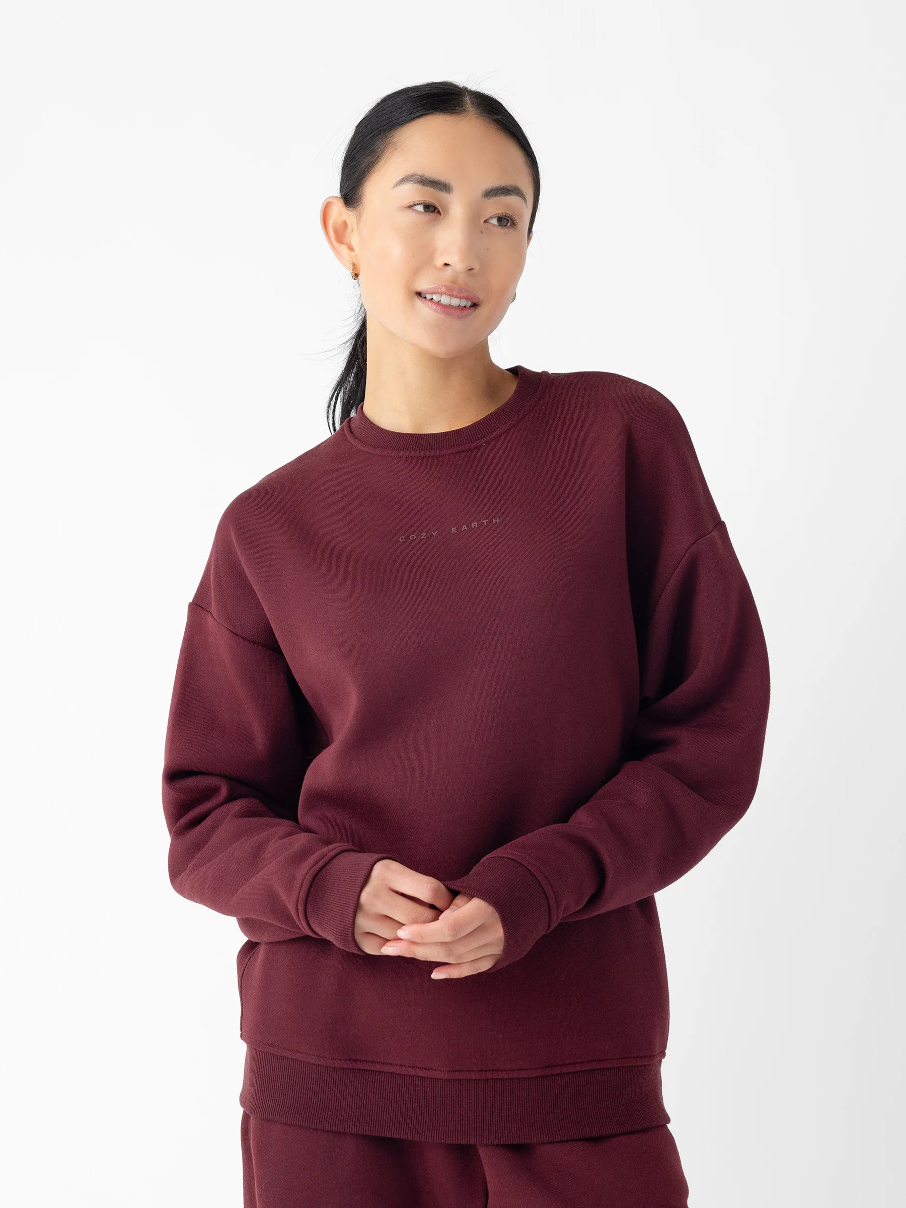 Women's CityScape Crewneck Sweatshirt in Burgundy (Size: Large) - Cozy Earth | Cozy Earth