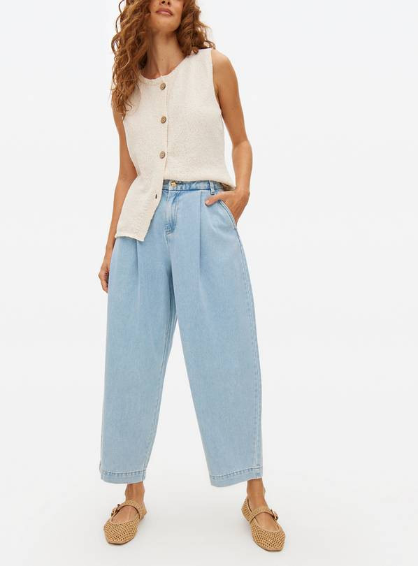 Light Denim Smart Pleated Barrel Jeans 8R | Tu Clothing