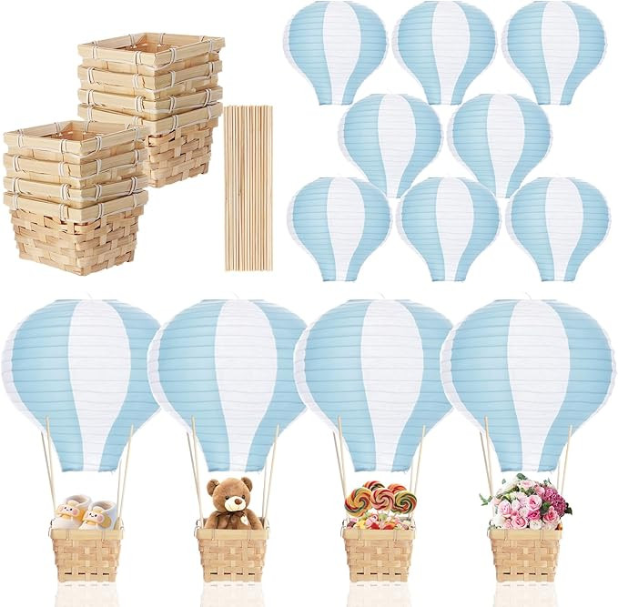 Meooeck 8 Sets Hot Air Balloon Table Centerpieces 11.8'' Paper Lanterns Woven Baskets with Sticks... | Amazon (US)
