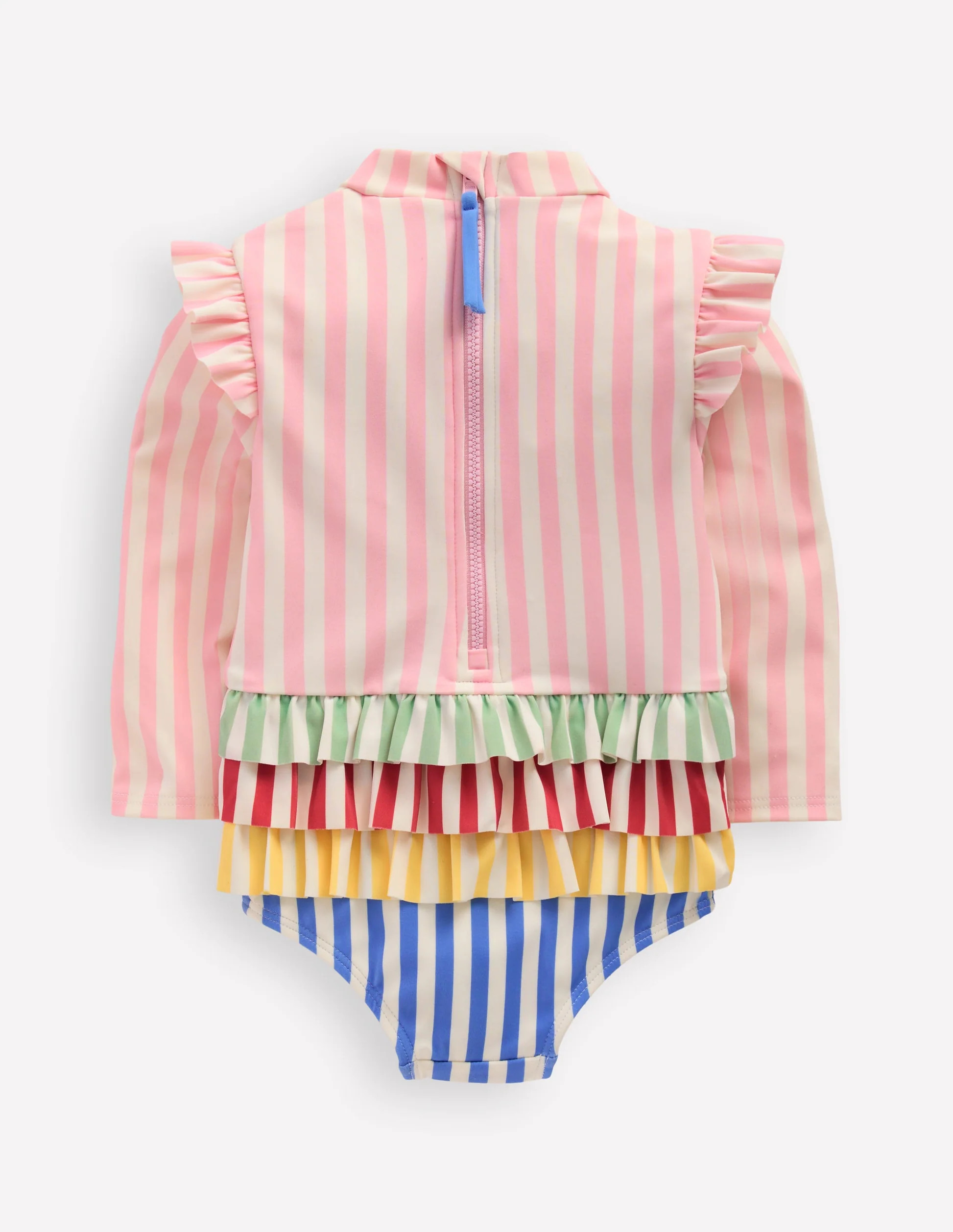 Long Sleeve Frill Swimsuit-Hotchpotch Stripe | Boden (US)